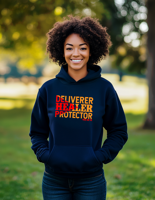 Deliverer, Healer, and Protector Hooded Sweatshirt, Comfort and Strength
